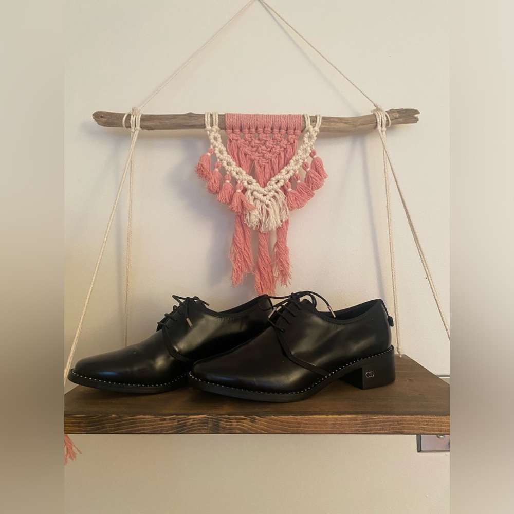 Christian Dior black leather grosgrain trimmer lace crystal outsole Oxford - 36